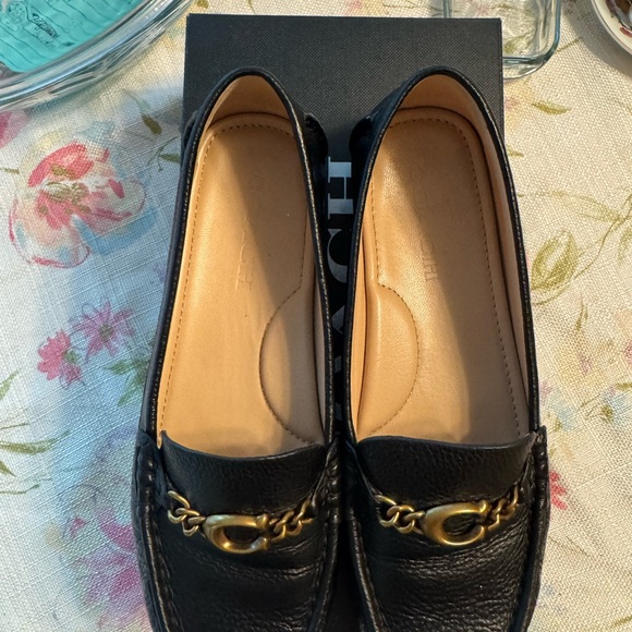 Coach Black Leather Chain Detail Loafers - Maegan Driver LTR - Picture 2 of 7